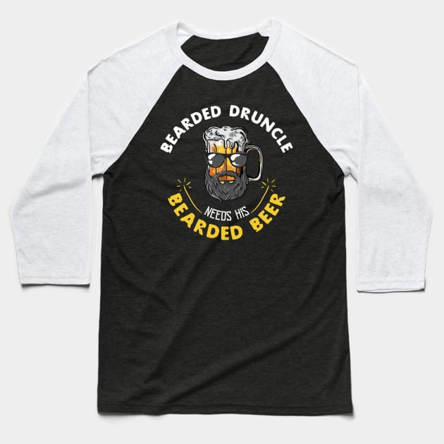 Copy of Funny Craft Beer Drunk Uncle Beard Bearded Druncle Baseball T-Shirt by Freid